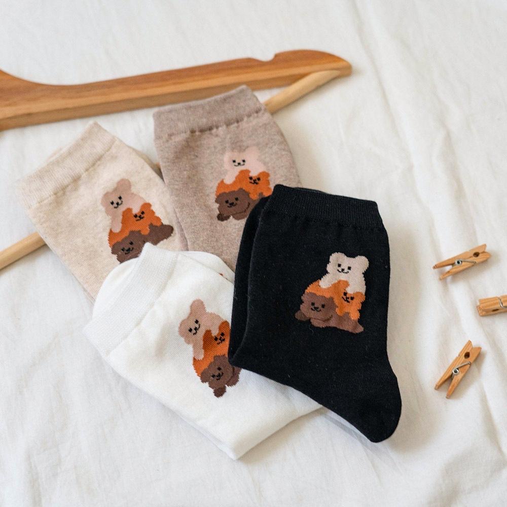 AHUA 韓國襪子 三隻小熊疊疊樂中筒襪 女生襪子 襪子推薦 襪子穿搭 正韓襪子 純棉襪 K1855 阿華有事嗎-細節圖8