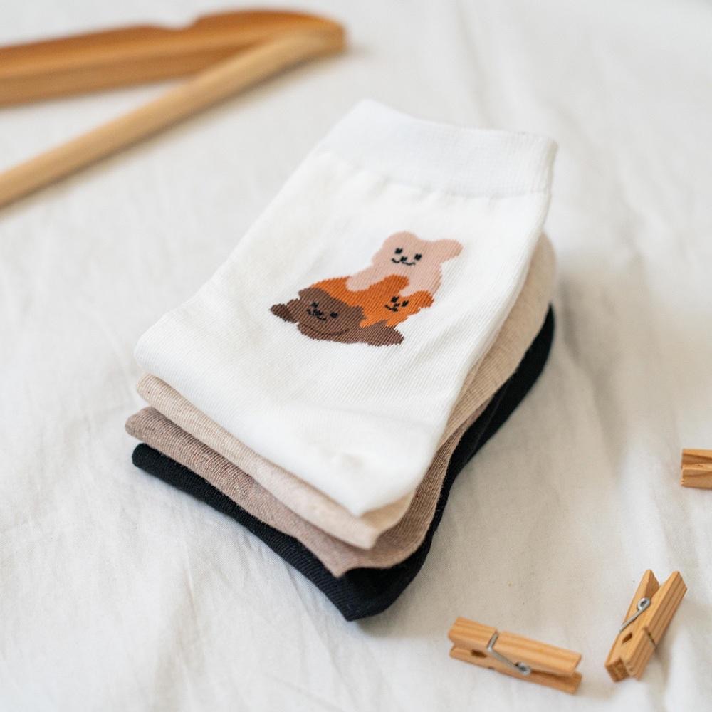 AHUA 韓國襪子 三隻小熊疊疊樂中筒襪 女生襪子 襪子推薦 襪子穿搭 正韓襪子 純棉襪 K1855 阿華有事嗎-細節圖9