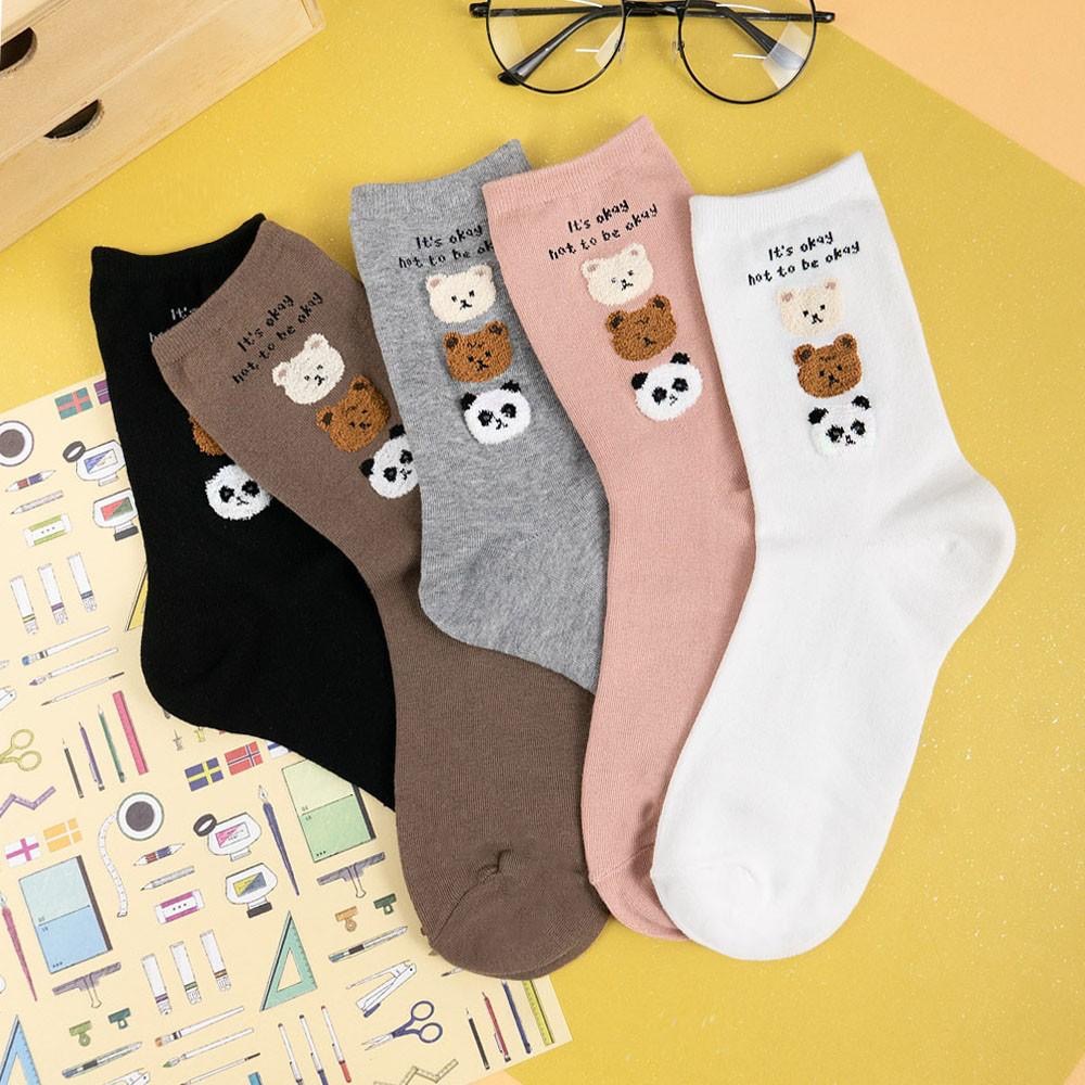 AUHA 韓國襪子 襪口字句三隻毛毛熊中筒襪 K1288 女襪 正韓襪子 襪子推薦 純棉襪 阿華有事嗎-細節圖3