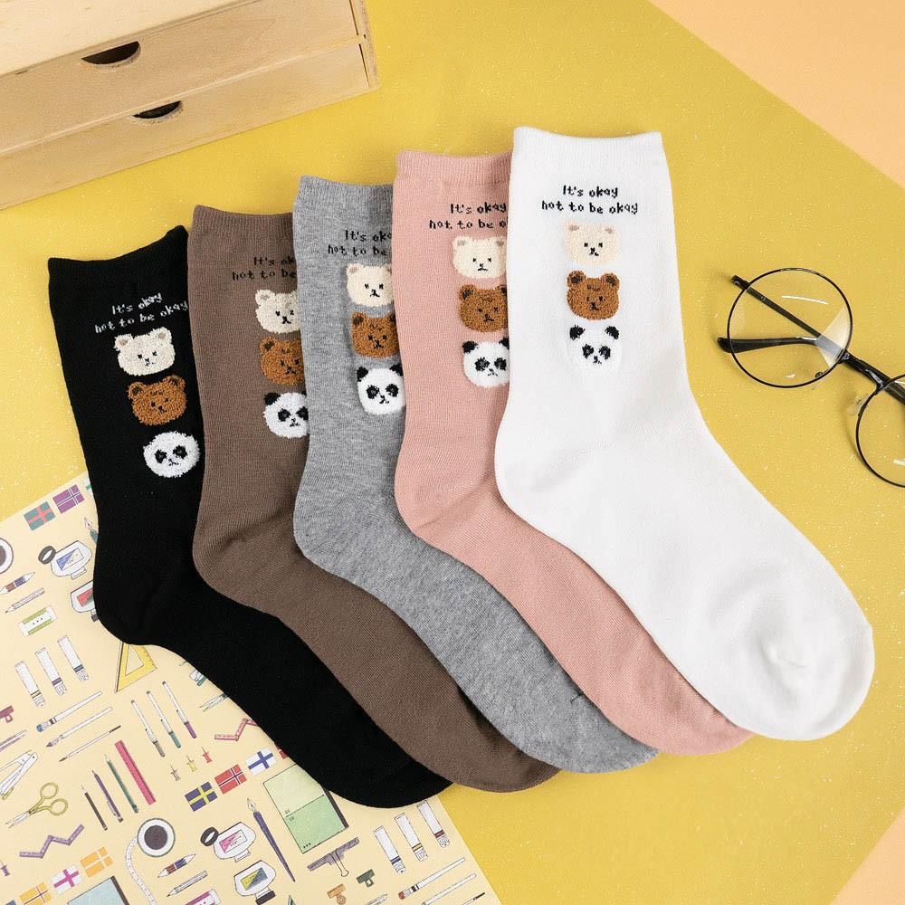 AUHA 韓國襪子 襪口字句三隻毛毛熊中筒襪 K1288 女襪 正韓襪子 襪子推薦 純棉襪 阿華有事嗎-細節圖4