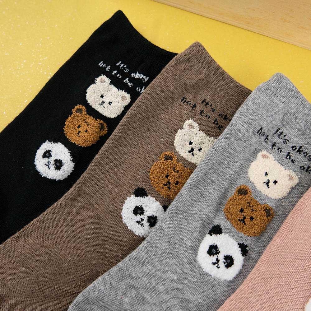 AUHA 韓國襪子 襪口字句三隻毛毛熊中筒襪 K1288 女襪 正韓襪子 襪子推薦 純棉襪 阿華有事嗎-細節圖5