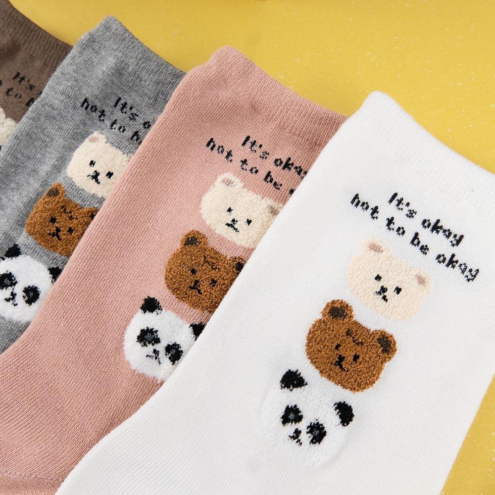 AUHA 韓國襪子 襪口字句三隻毛毛熊中筒襪 K1288 女襪 正韓襪子 襪子推薦 純棉襪 阿華有事嗎-細節圖6