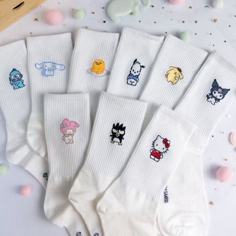 AHUA阿華有事嗎 三麗鷗迷你全身人物坑條襪口中筒襪 K2287 正韓襪子 百搭純棉襪 韓妞必備 少女襪-細節圖3