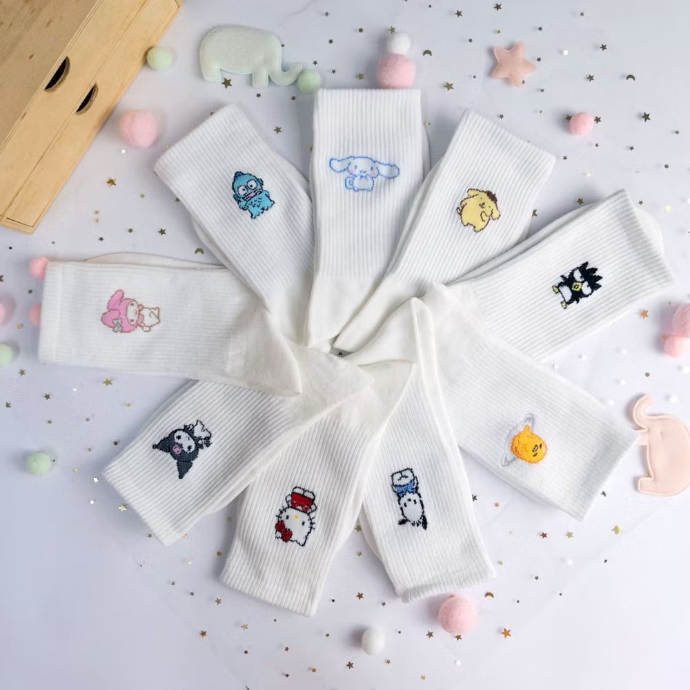 AHUA阿華有事嗎 三麗鷗迷你全身人物坑條襪口中筒襪 K2287 正韓襪子 百搭純棉襪 韓妞必備 少女襪-細節圖5