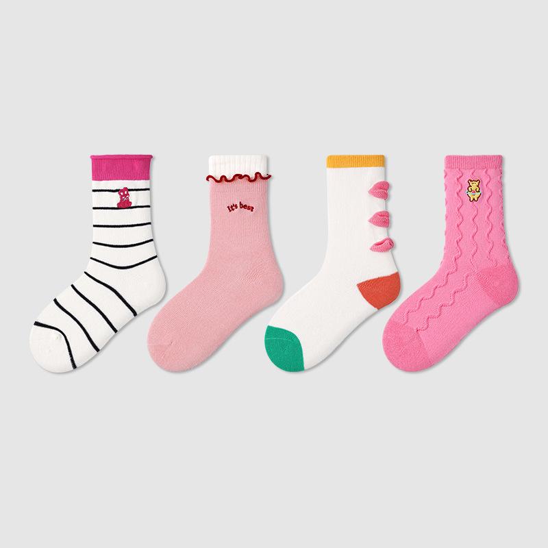 AHUA阿華有事嗎 童卡通動物字母條紋中筒襪(四雙組) SCD0015 童襪 兒童中筒襪 百搭純棉襪 可愛襪 阿華有事嗎-細節圖5