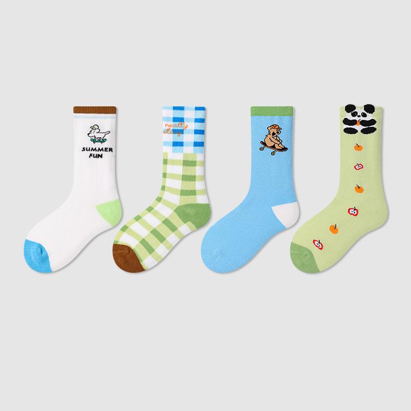 AHUA阿華有事嗎 童卡通動物字母條紋中筒襪(四雙組) SCD0015 童襪 兒童中筒襪 百搭純棉襪 可愛襪 阿華有事嗎-細節圖7