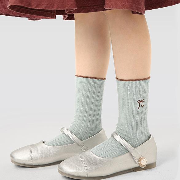 AHUA阿華有事嗎 童馬卡龍拼色刺繡蝴蝶結坑條中筒襪 SCD0017 童襪 兒童中筒襪 百搭純棉襪 可愛襪 阿華有事嗎-細節圖5