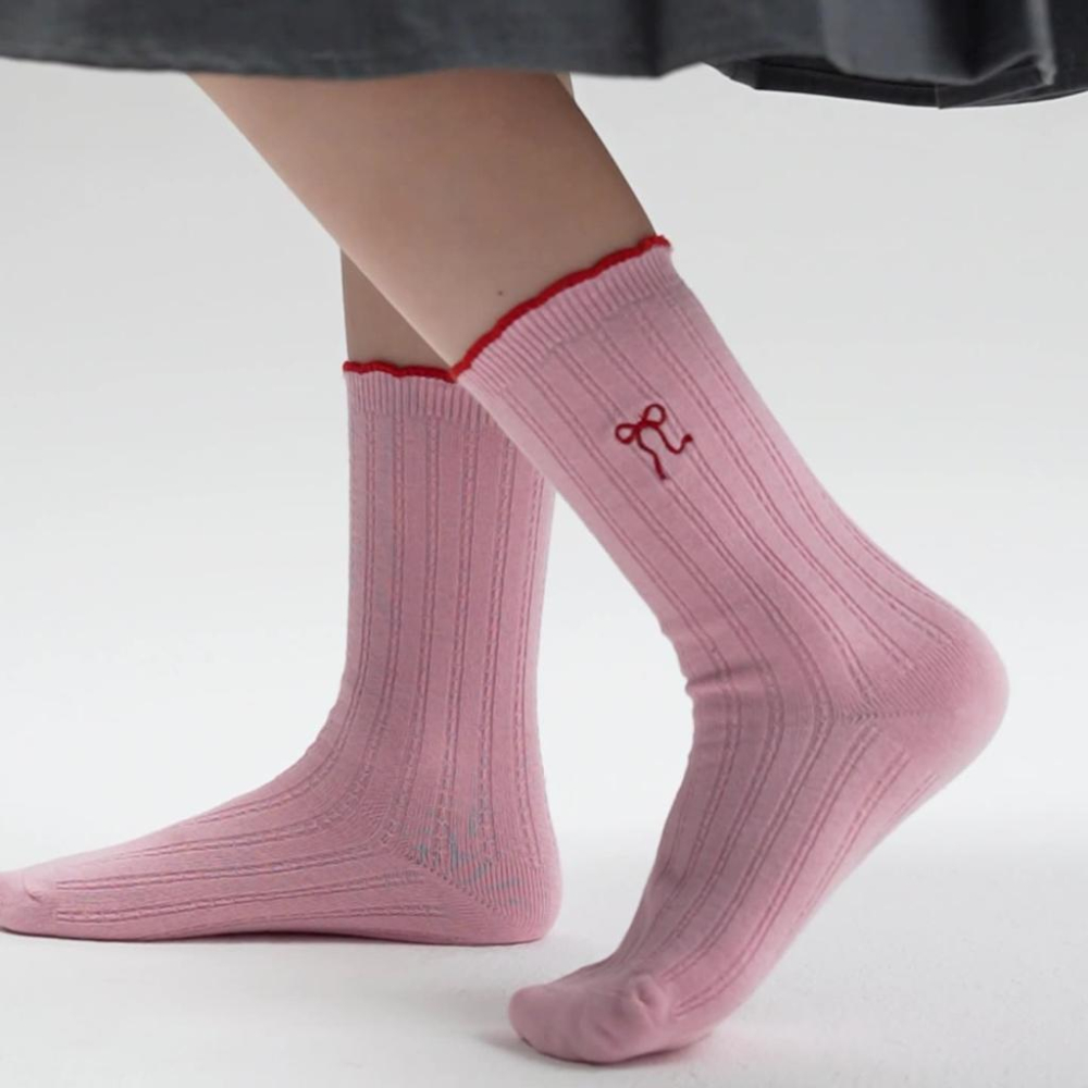 AHUA阿華有事嗎 童馬卡龍拼色刺繡蝴蝶結坑條中筒襪 SCD0017 童襪 兒童中筒襪 百搭純棉襪 可愛襪 阿華有事嗎-細節圖6