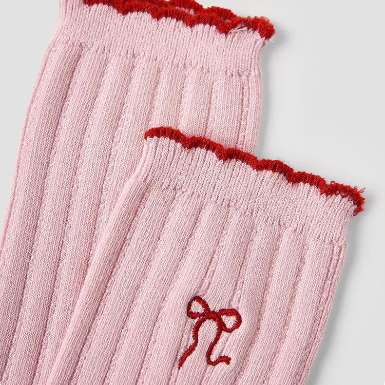 AHUA阿華有事嗎 童馬卡龍拼色刺繡蝴蝶結坑條中筒襪 SCD0017 童襪 兒童中筒襪 百搭純棉襪 可愛襪 阿華有事嗎-細節圖7