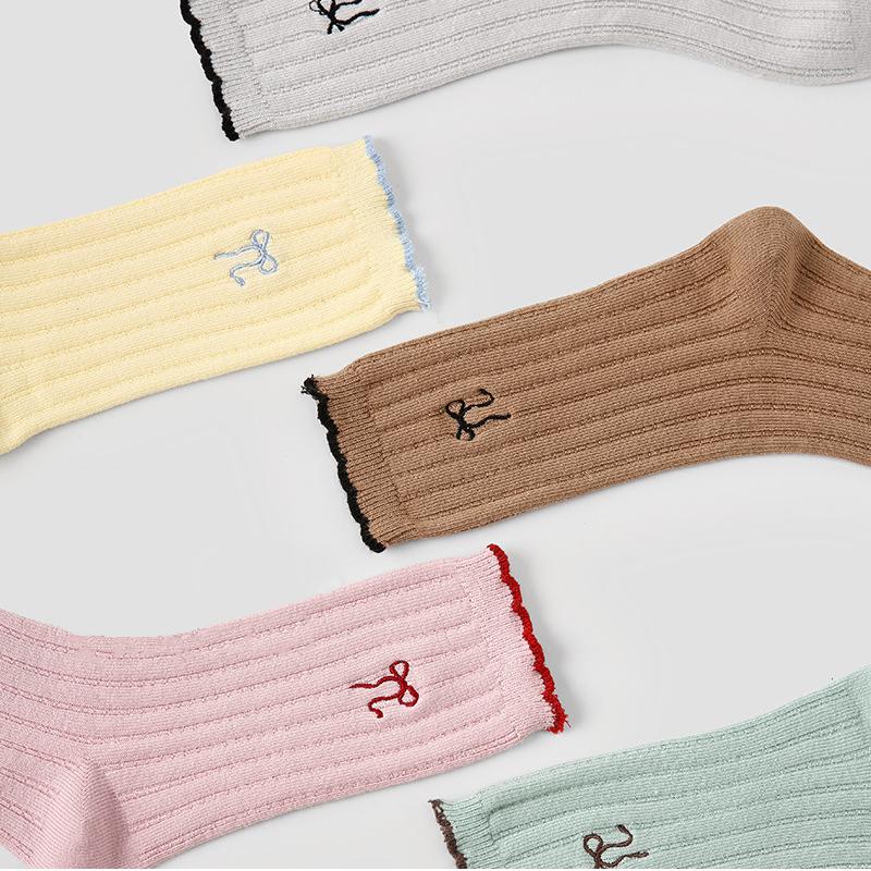 AHUA阿華有事嗎 童馬卡龍拼色刺繡蝴蝶結坑條中筒襪 SCD0017 童襪 兒童中筒襪 百搭純棉襪 可愛襪 阿華有事嗎-細節圖8