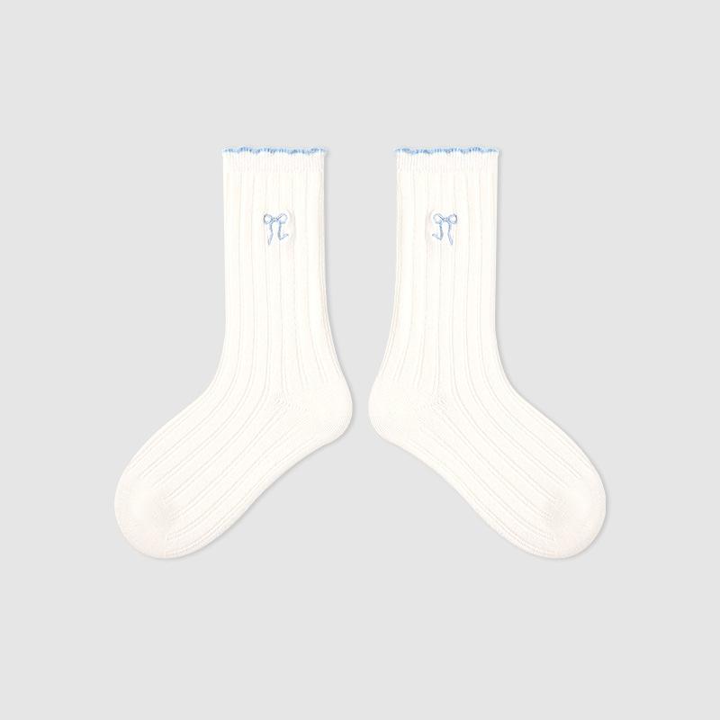 AHUA阿華有事嗎 童馬卡龍拼色刺繡蝴蝶結坑條中筒襪 SCD0017 童襪 兒童中筒襪 百搭純棉襪 可愛襪 阿華有事嗎-細節圖9