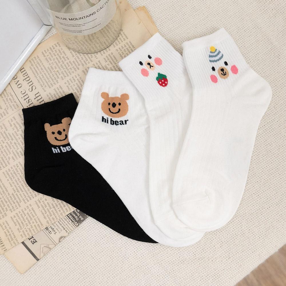 AUHA 韓國襪子 呆萌小熊條紋中短襪 女生襪子 女襪 K1463 可愛 動物 短襪 女襪 純棉 韓妞必備 阿華有事嗎-細節圖3