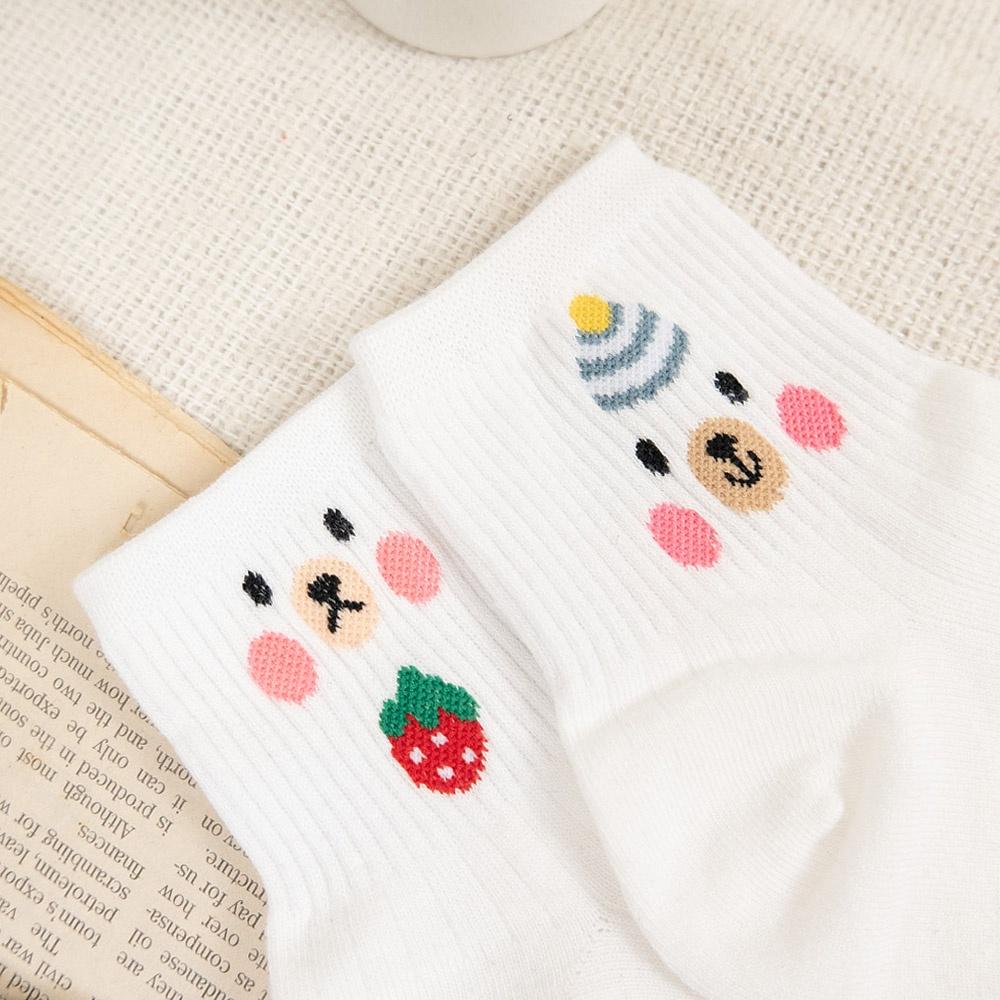 AUHA 韓國襪子 呆萌小熊條紋中短襪 女生襪子 女襪 K1463 可愛 動物 短襪 女襪 純棉 韓妞必備 阿華有事嗎-細節圖5