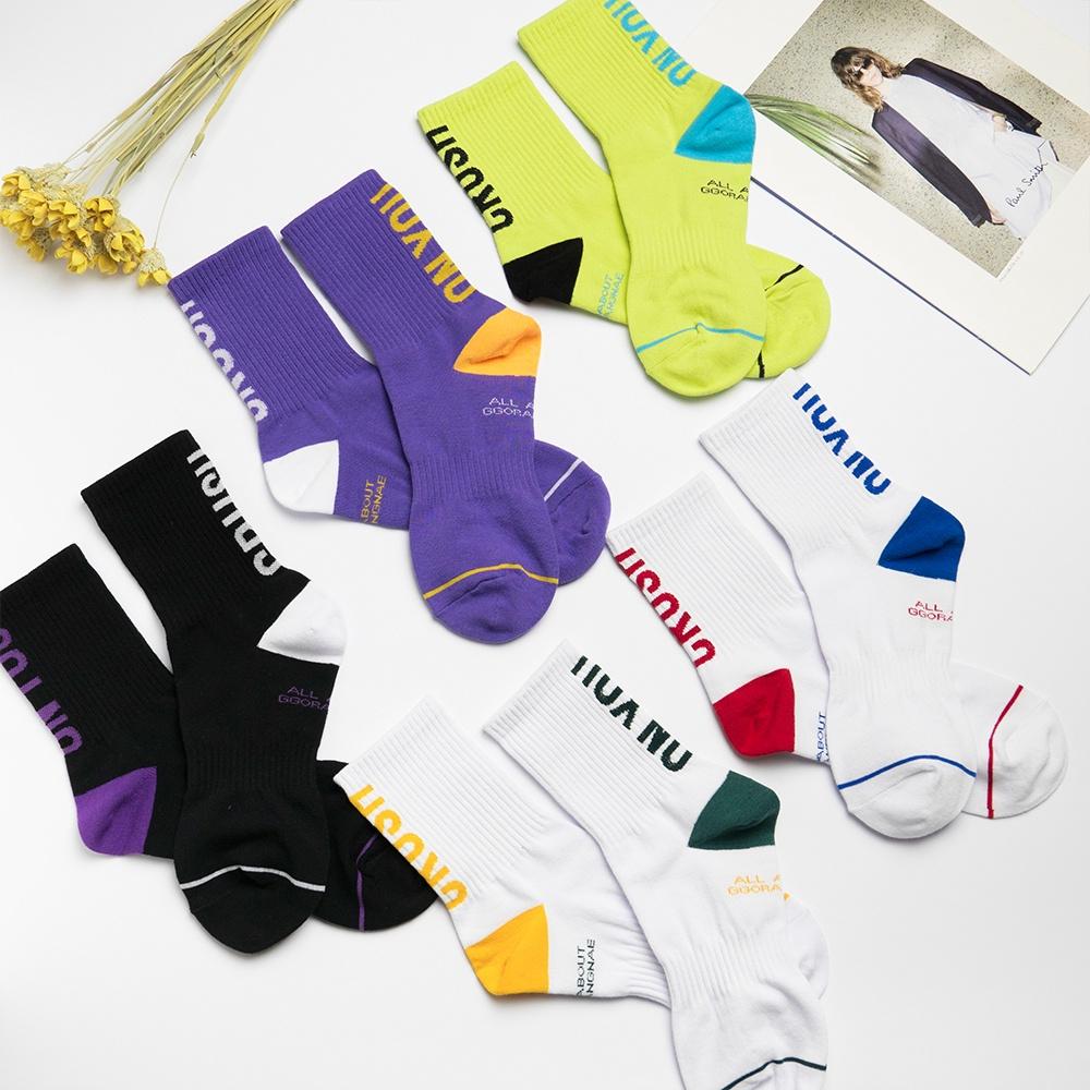 AHUA 韓國襪子 腳後文字中筒AB襪 K0544 女襪 中筒襪 襪子推薦 不對稱襪子 純棉襪 阿華有事嗎-細節圖3