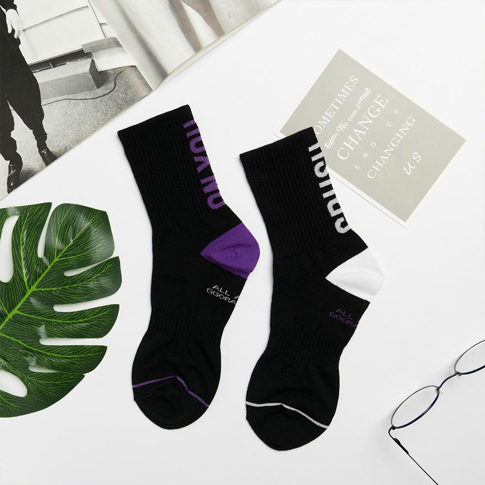 AHUA 韓國襪子 腳後文字中筒AB襪 K0544 女襪 中筒襪 襪子推薦 不對稱襪子 純棉襪 阿華有事嗎-細節圖5