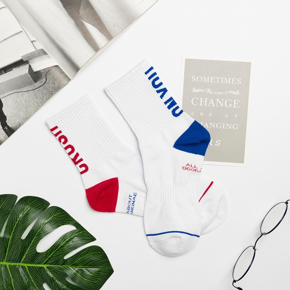 AHUA 韓國襪子 腳後文字中筒AB襪 K0544 女襪 中筒襪 襪子推薦 不對稱襪子 純棉襪 阿華有事嗎-細節圖6