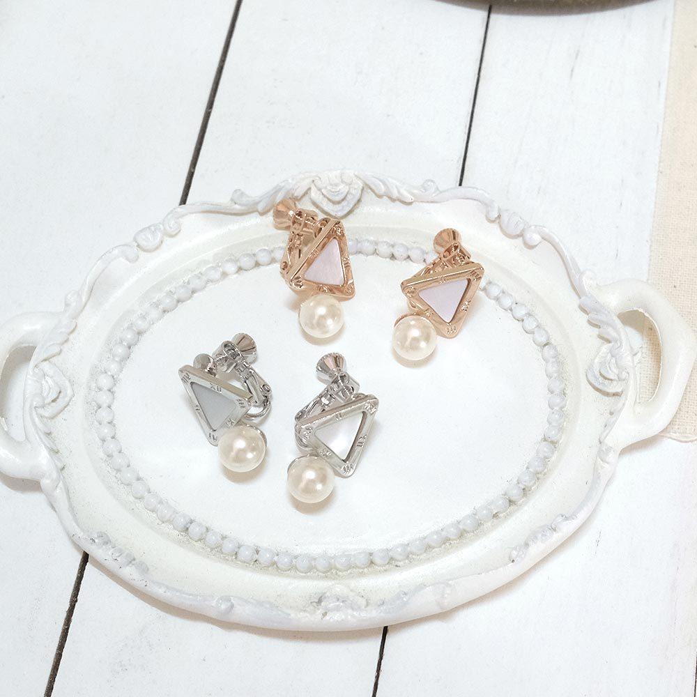 AHUA阿華有事嗎 三角大理石紋珍珠耳夾 A0869 正韓 Ins風 時尚 氣質 百搭 耳夾 無耳洞 基本款-細節圖2