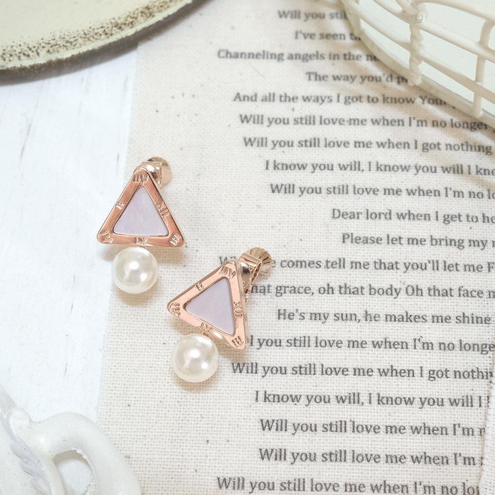 AHUA阿華有事嗎 三角大理石紋珍珠耳夾 A0869 正韓 Ins風 時尚 氣質 百搭 耳夾 無耳洞 基本款-細節圖5