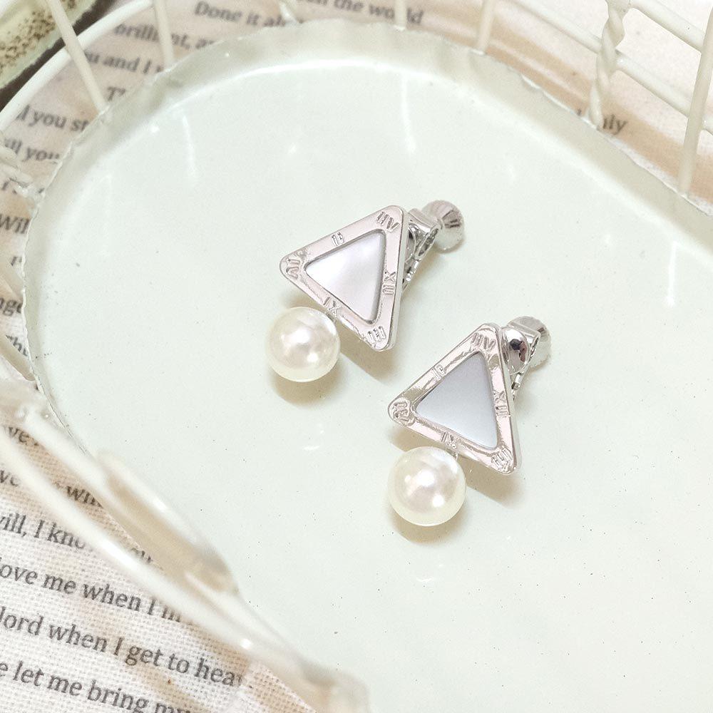 AHUA阿華有事嗎 三角大理石紋珍珠耳夾 A0869 正韓 Ins風 時尚 氣質 百搭 耳夾 無耳洞 基本款-細節圖6