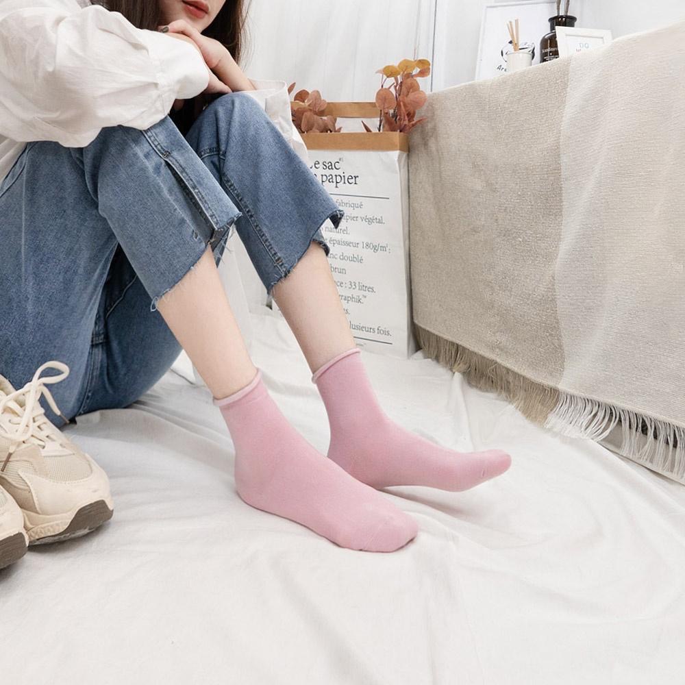 AHUA 捲邊無痕純色中筒襪 S0442  女襪 純色襪子 女生襪子 無痕襪子 捲邊襪 襪子推薦 白襪 黑襪 阿華有事嗎-細節圖3