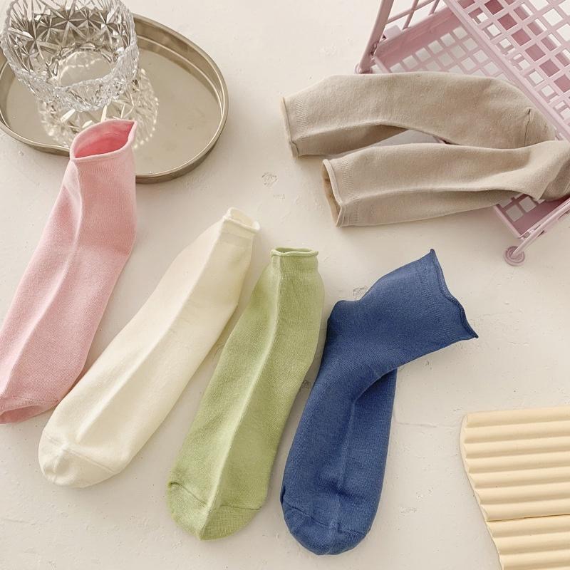 AHUA 捲邊無痕純色中筒襪 S0442  女襪 純色襪子 女生襪子 無痕襪子 捲邊襪 襪子推薦 白襪 黑襪 阿華有事嗎-細節圖5