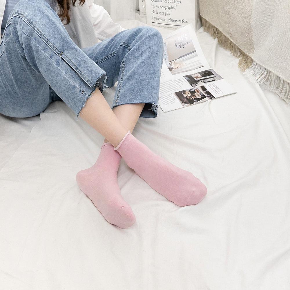 AHUA 捲邊無痕純色中筒襪 S0442  女襪 純色襪子 女生襪子 無痕襪子 捲邊襪 襪子推薦 白襪 黑襪 阿華有事嗎-細節圖6