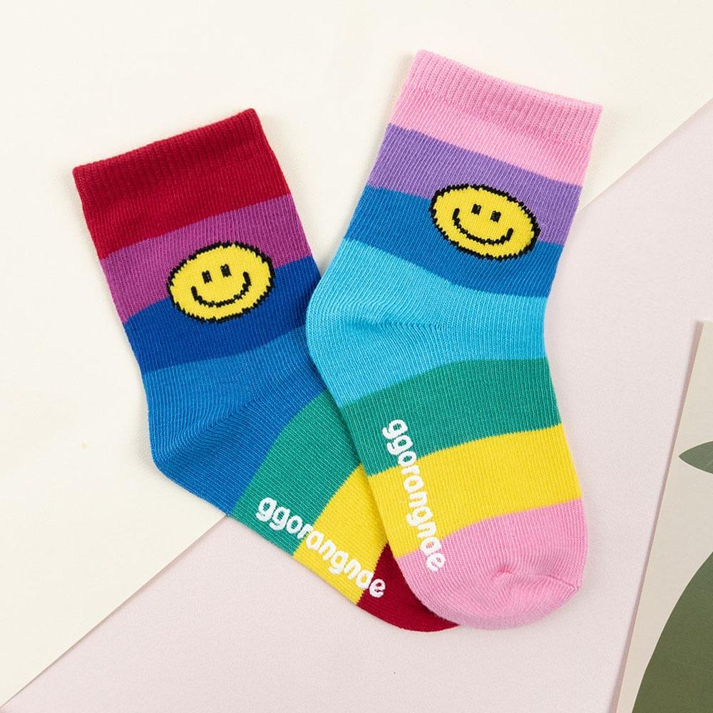 AHUA阿華有事嗎 韓國童襪 童毛毛笑臉彩色中筒襪 KCD0029 正韓 孩童上學必備 百搭純棉襪-細節圖3