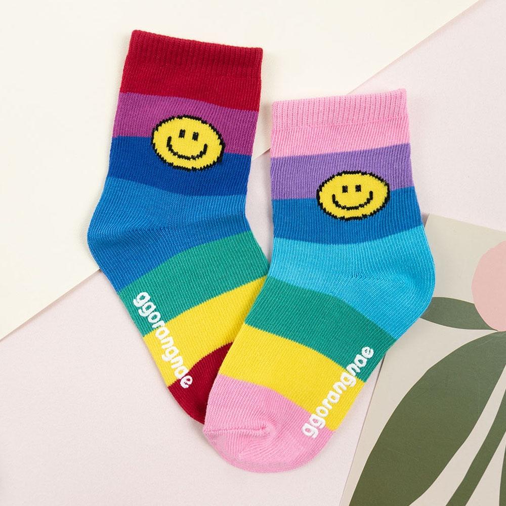 AHUA阿華有事嗎 韓國童襪 童毛毛笑臉彩色中筒襪 KCD0029 正韓 孩童上學必備 百搭純棉襪-細節圖4