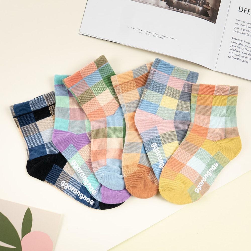 AHUA阿華有事嗎 韓國童襪 童拼色格紋中筒襪 KCD0028 正韓 孩童上學必備 百搭純棉襪-細節圖8