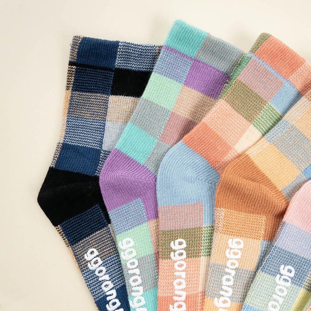 AHUA阿華有事嗎 韓國童襪 童拼色格紋中筒襪 KCD0028 正韓 孩童上學必備 百搭純棉襪-細節圖9