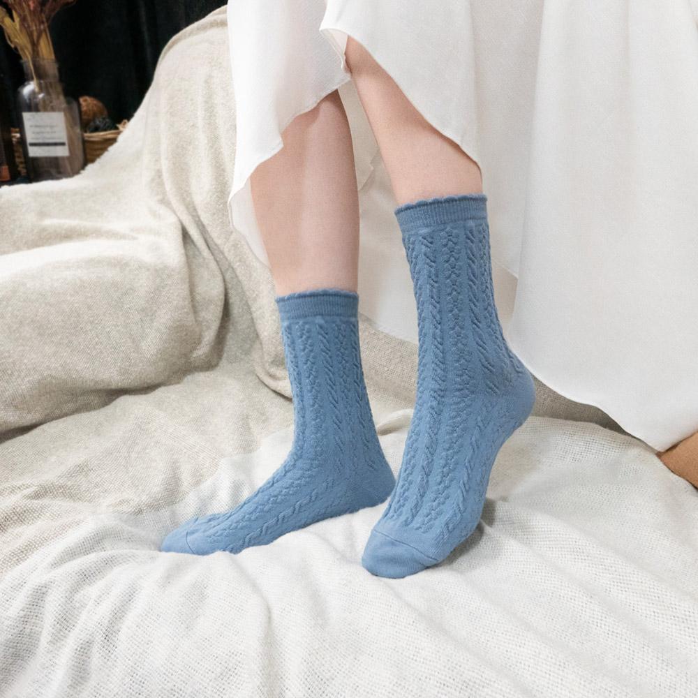 AHUA阿華有事嗎 韓國襪子 純色花邊麻花中筒襪 女襪 K1617 襪子推薦 流行襪首選 長襪 純棉襪-細節圖3