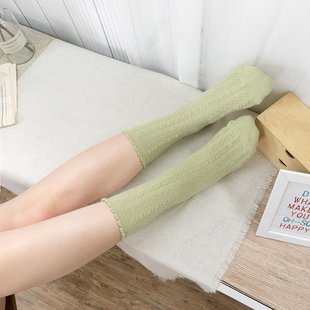 AHUA阿華有事嗎 韓國襪子 純色花邊麻花中筒襪 女襪 K1617 襪子推薦 流行襪首選 長襪 純棉襪-細節圖4