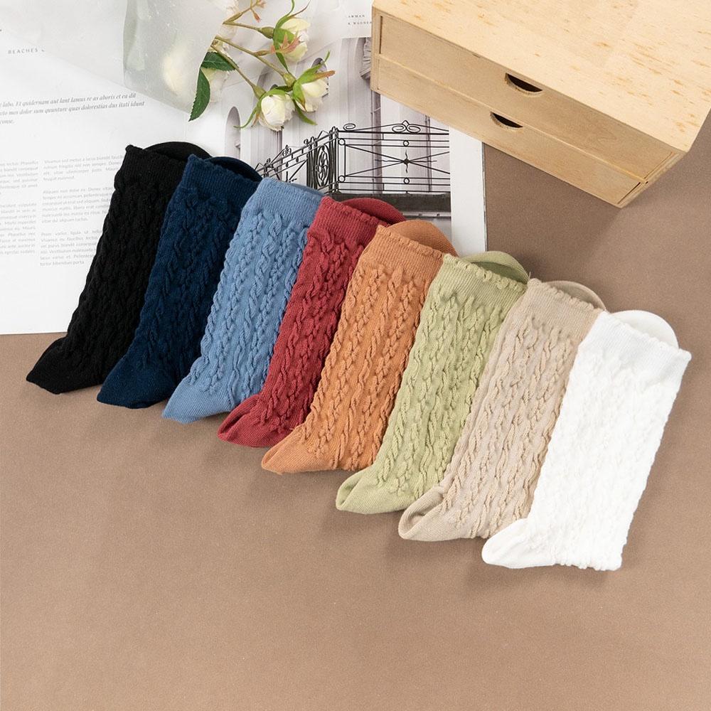 AHUA阿華有事嗎 韓國襪子 純色花邊麻花中筒襪 女襪 K1617 襪子推薦 流行襪首選 長襪 純棉襪-細節圖6