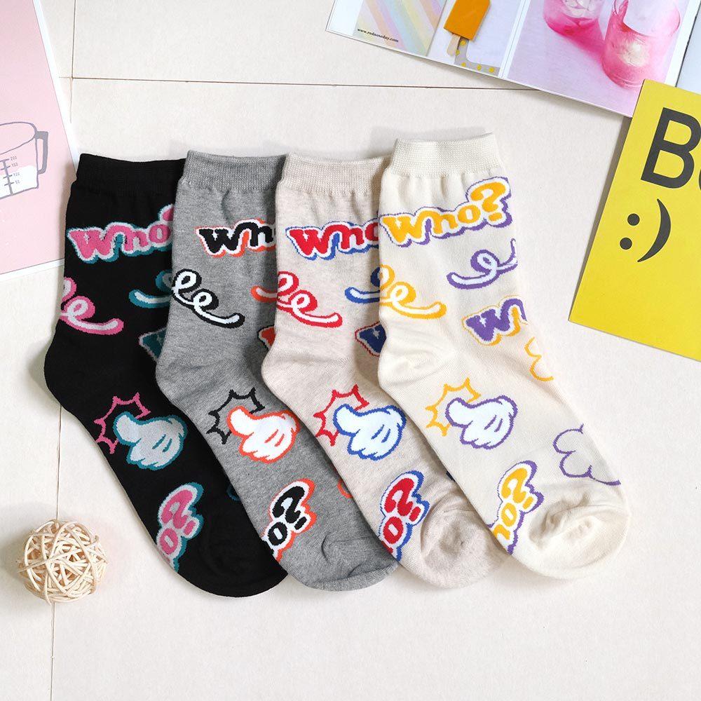 AHUA阿華有事嗎 滿版Who?比讚塗鴉中筒襪 K2177 正韓襪子 百搭純棉襪 韓妞必備 少女襪-細節圖3