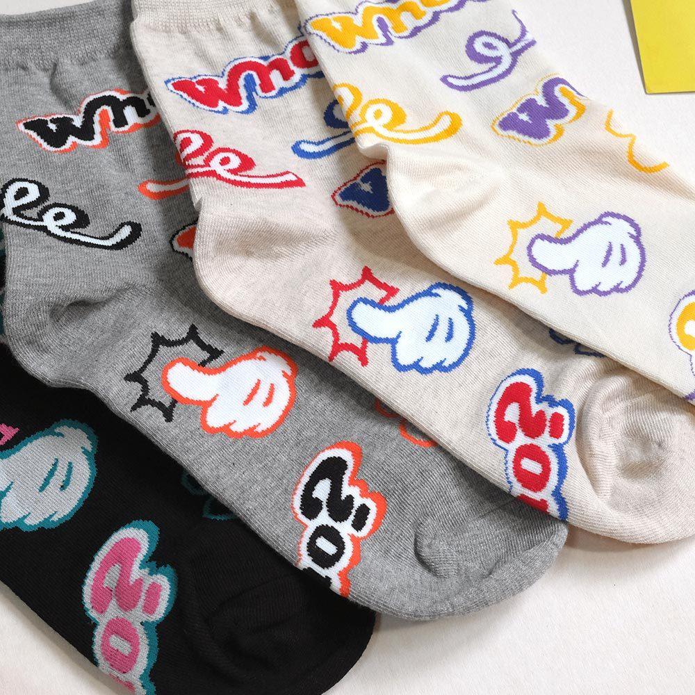 AHUA阿華有事嗎 滿版Who?比讚塗鴉中筒襪 K2177 正韓襪子 百搭純棉襪 韓妞必備 少女襪-細節圖4