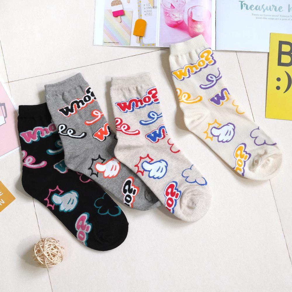 AHUA阿華有事嗎 滿版Who?比讚塗鴉中筒襪 K2177 正韓襪子 百搭純棉襪 韓妞必備 少女襪-細節圖5