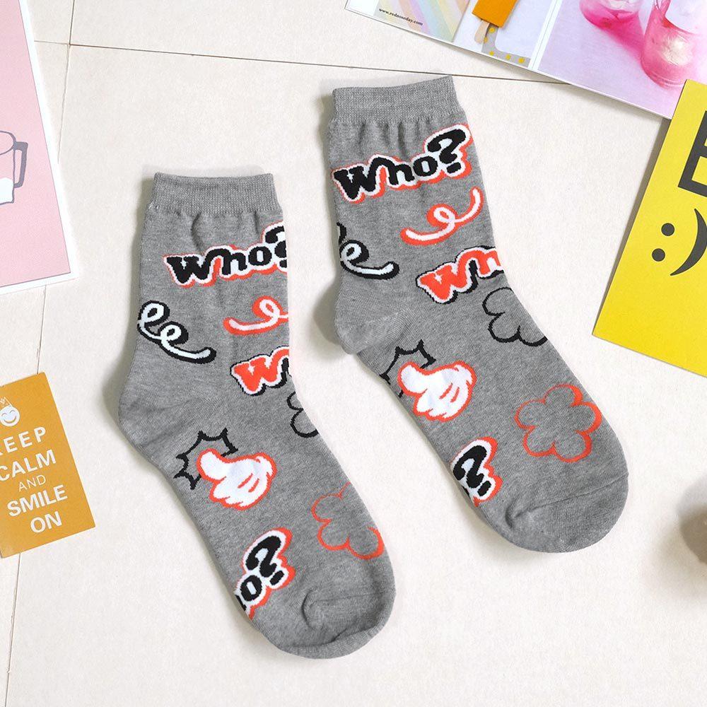 AHUA阿華有事嗎 滿版Who?比讚塗鴉中筒襪 K2177 正韓襪子 百搭純棉襪 韓妞必備 少女襪-細節圖8