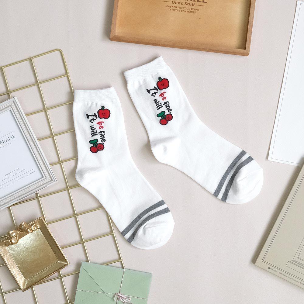 AHUA阿華有事嗎 手繪插圖英文前跟條紋中筒襪 K2136 正韓襪子 百搭純棉襪 韓妞必備 少女襪-細節圖6