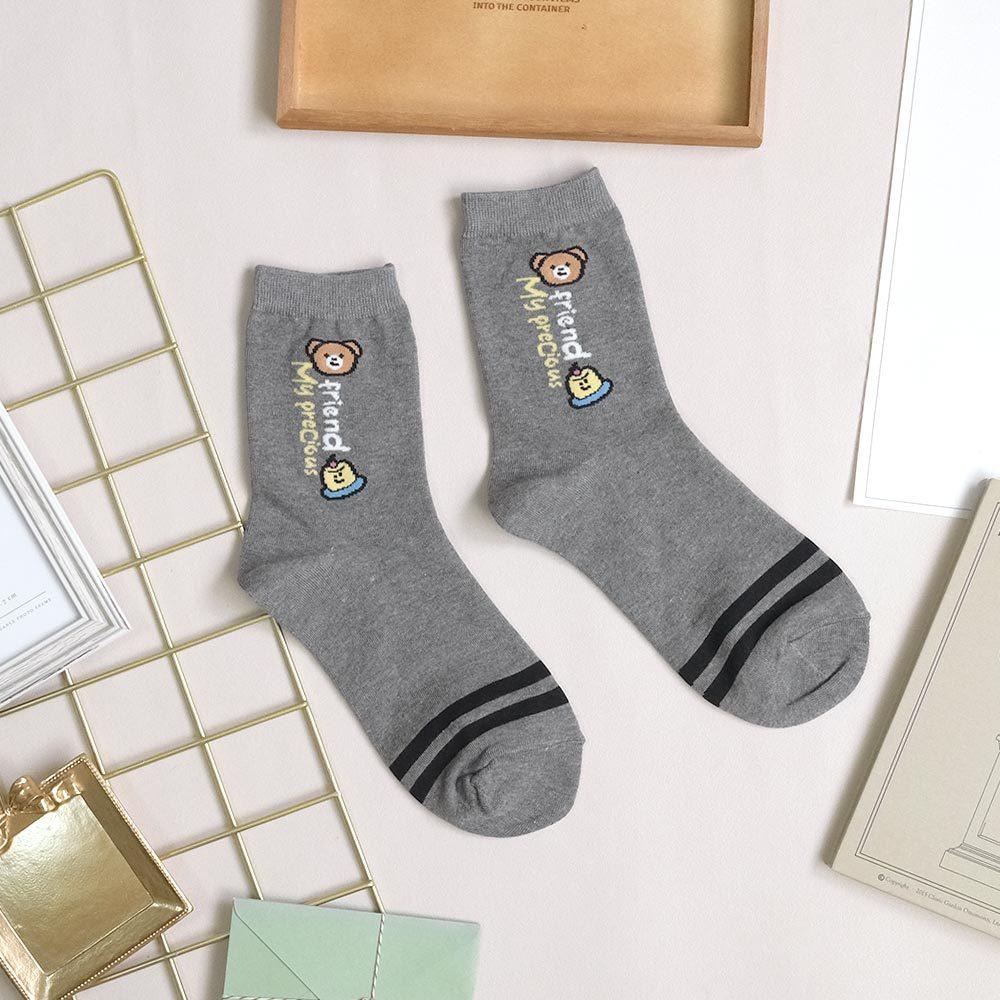 AHUA阿華有事嗎 手繪插圖英文前跟條紋中筒襪 K2136 正韓襪子 百搭純棉襪 韓妞必備 少女襪-細節圖8