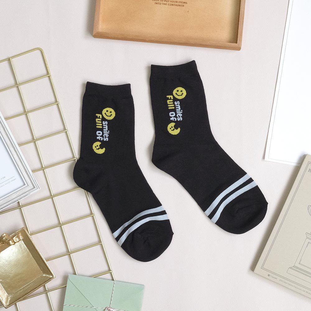 AHUA阿華有事嗎 手繪插圖英文前跟條紋中筒襪 K2136 正韓襪子 百搭純棉襪 韓妞必備 少女襪-細節圖9