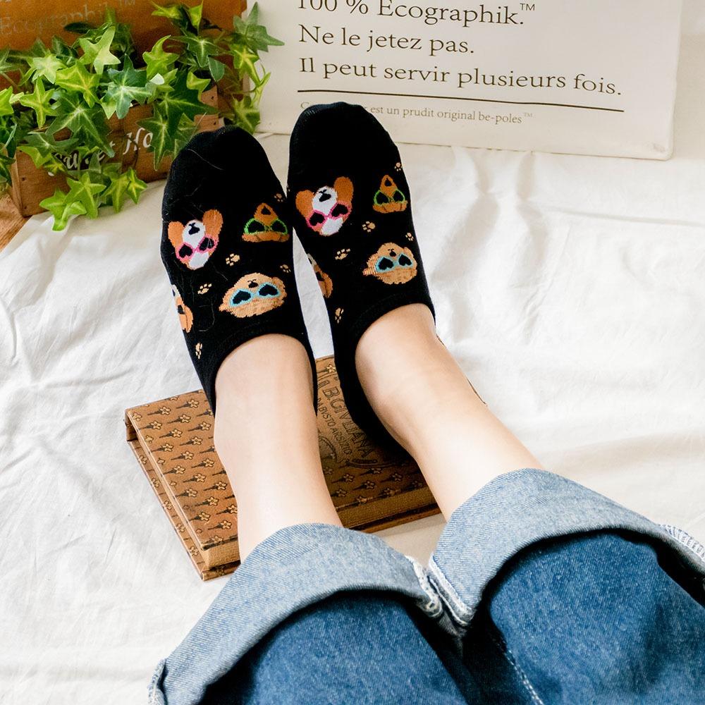 AHUA阿華有事嗎 墨鏡狗狗小頭腳印船型襪 K2087 正韓襪子 百搭純棉襪 韓妞必備 少女襪-細節圖3