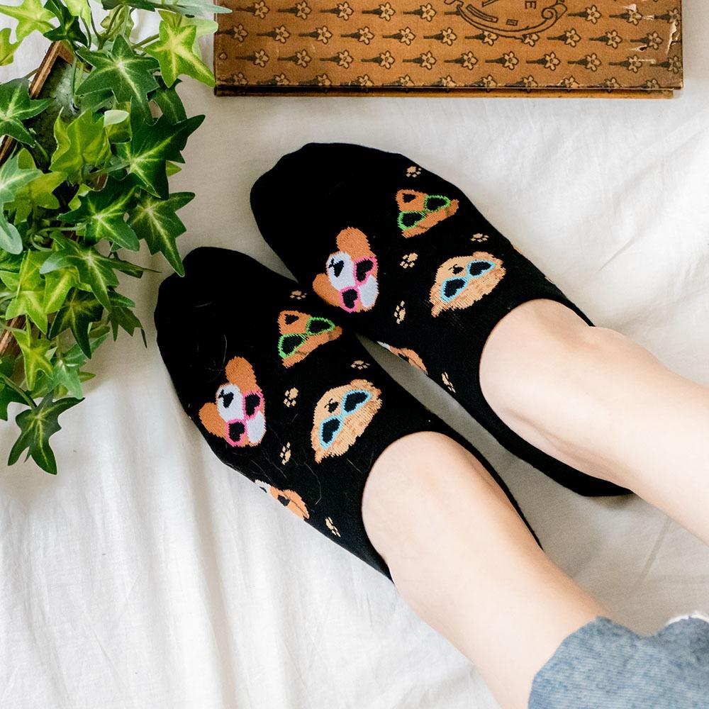 AHUA阿華有事嗎 墨鏡狗狗小頭腳印船型襪 K2087 正韓襪子 百搭純棉襪 韓妞必備 少女襪-細節圖4