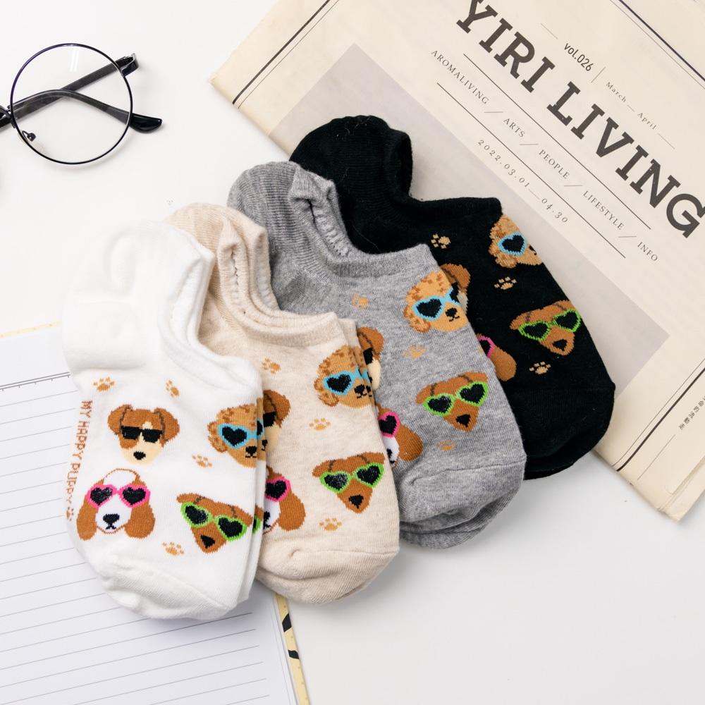 AHUA阿華有事嗎 墨鏡狗狗小頭腳印船型襪 K2087 正韓襪子 百搭純棉襪 韓妞必備 少女襪-細節圖5