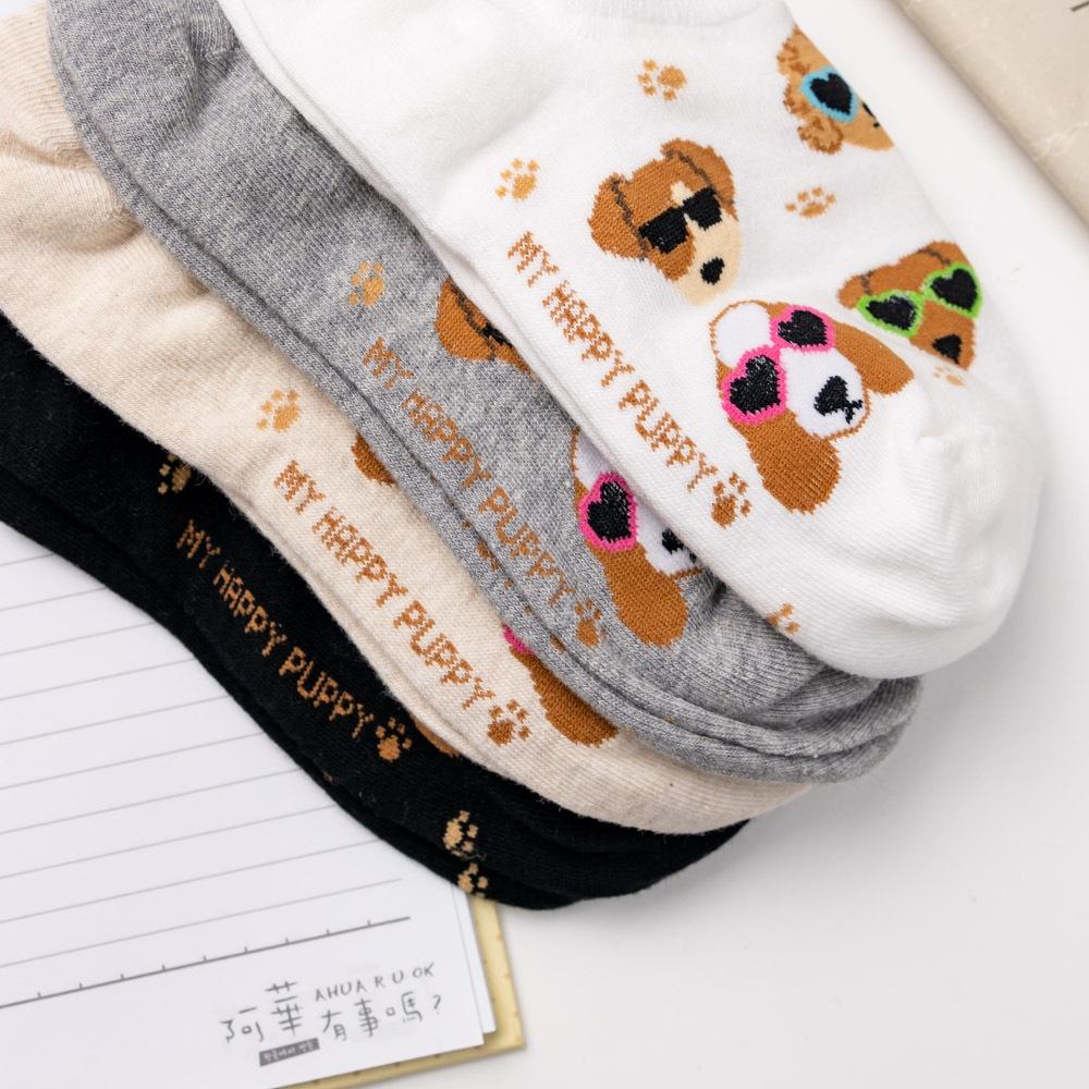 AHUA阿華有事嗎 墨鏡狗狗小頭腳印船型襪 K2087 正韓襪子 百搭純棉襪 韓妞必備 少女襪-細節圖6