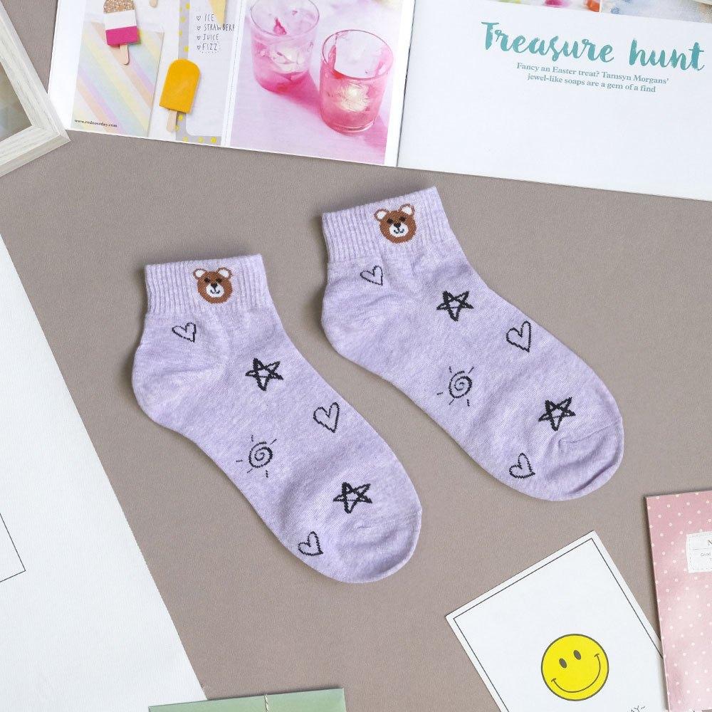 AHUA阿華有事嗎 滿版塗鴉襪口棕熊小頭短襪 K2122 正韓襪子 百搭純棉襪 韓妞必備 少女襪-細節圖6