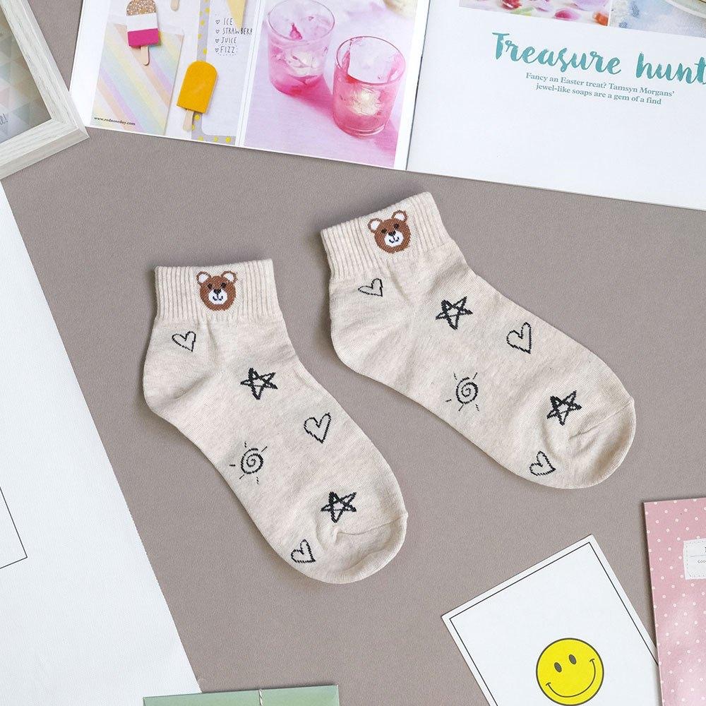 AHUA阿華有事嗎 滿版塗鴉襪口棕熊小頭短襪 K2122 正韓襪子 百搭純棉襪 韓妞必備 少女襪-細節圖7