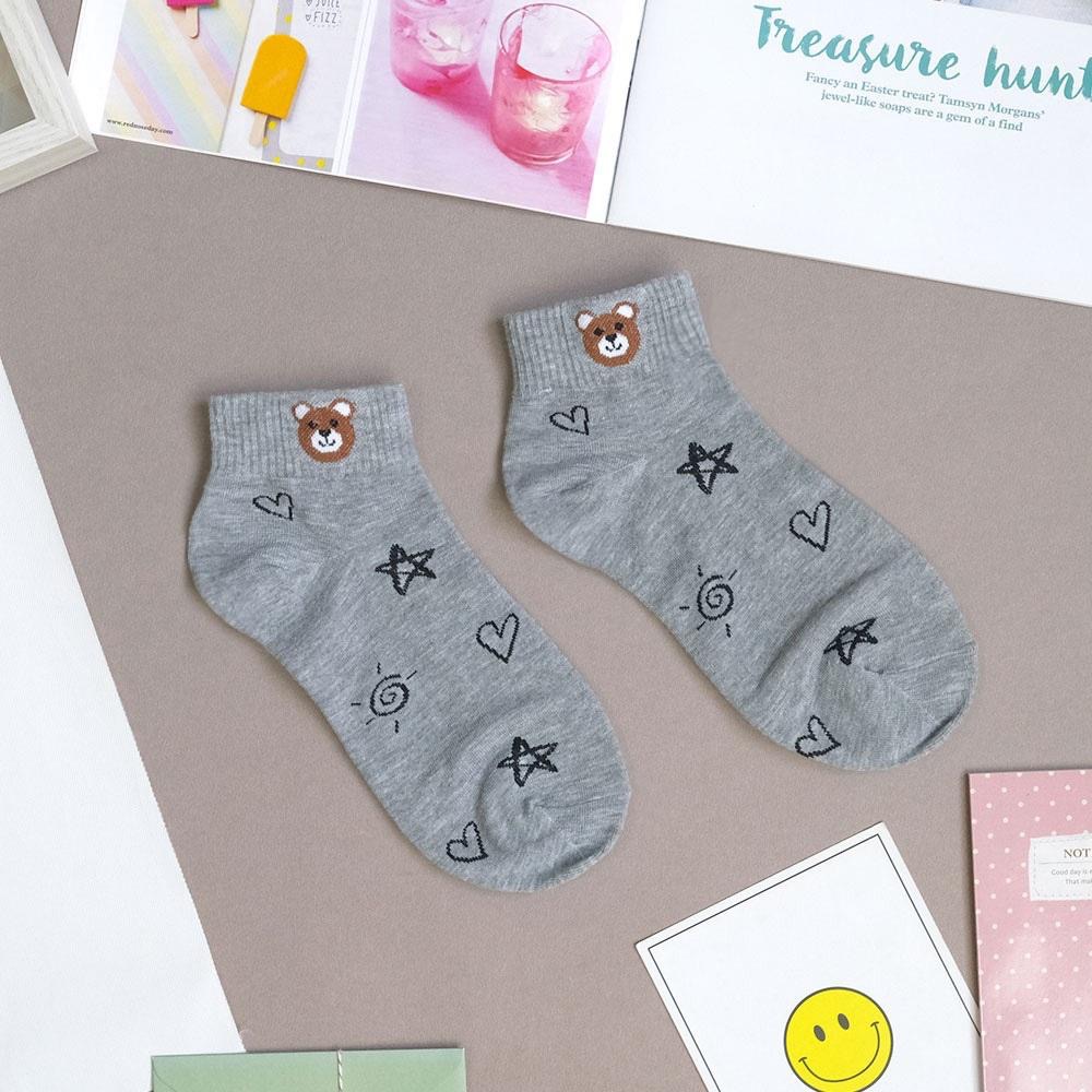 AHUA阿華有事嗎 滿版塗鴉襪口棕熊小頭短襪 K2122 正韓襪子 百搭純棉襪 韓妞必備 少女襪-細節圖8