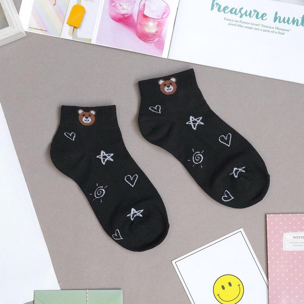 AHUA阿華有事嗎 滿版塗鴉襪口棕熊小頭短襪 K2122 正韓襪子 百搭純棉襪 韓妞必備 少女襪-細節圖9
