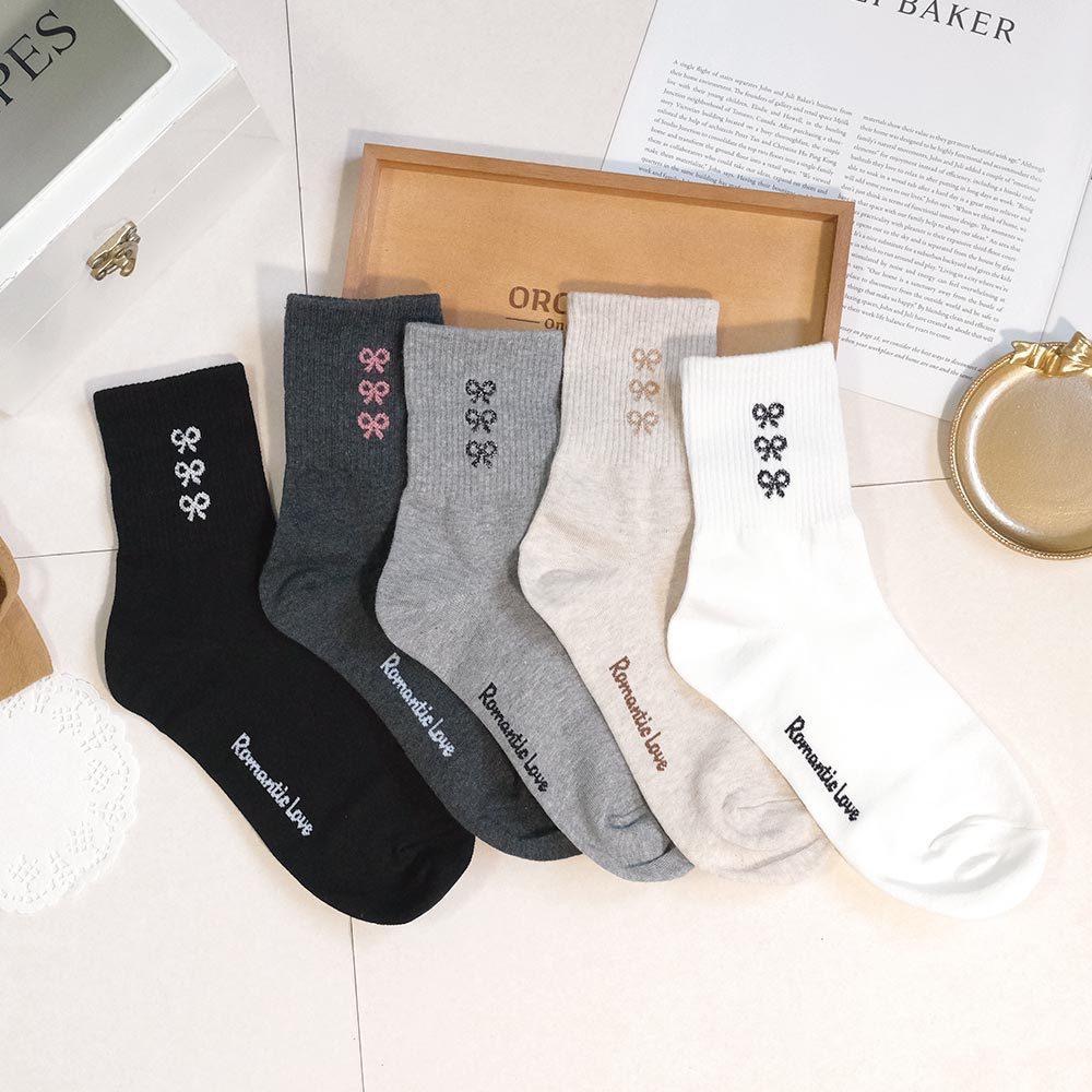 AHUA阿華有事嗎 浪漫微金蔥三個蝴蝶結中筒襪 K2215 正韓襪子 百搭純棉襪 韓妞必備 少女襪-細節圖3