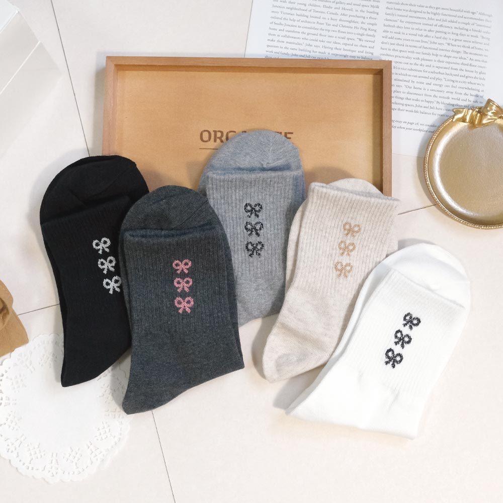 AHUA阿華有事嗎 浪漫微金蔥三個蝴蝶結中筒襪 K2215 正韓襪子 百搭純棉襪 韓妞必備 少女襪-細節圖4